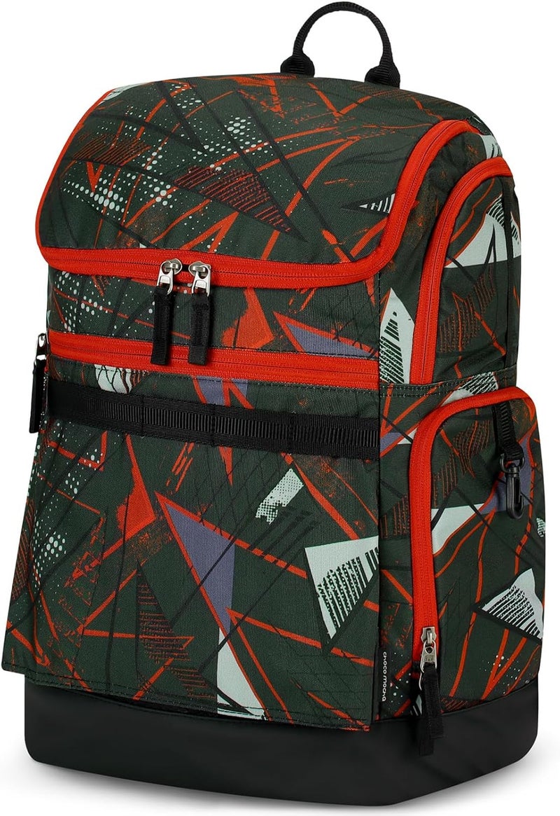 Choco Mocha Swim Bag for Kids - Swim Backpack for Boys Teens, 35L Waterproof Swimming Backpack with Wet/Dry Compartments for Swimmers, Pool, Beach and Swim Lessons, Geometric Black - Image 1